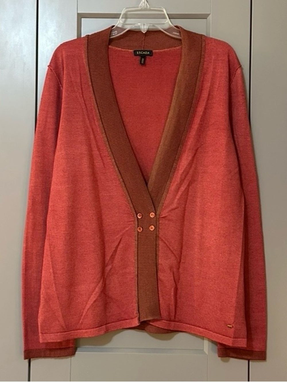 Escada Cardigan Unique Button Closure Cashmere/Silk/Wool Blend Vermilion Size XL